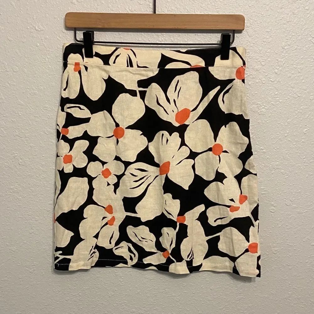 Modcloth Black & White My How Marvelous Partial Linen Retro Skirt Size 6